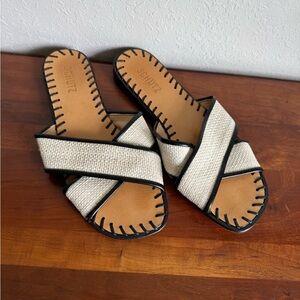 Schutz Nude Straw Alita Crisscross Slip On Flat Sandals Womens 8.5B Summer